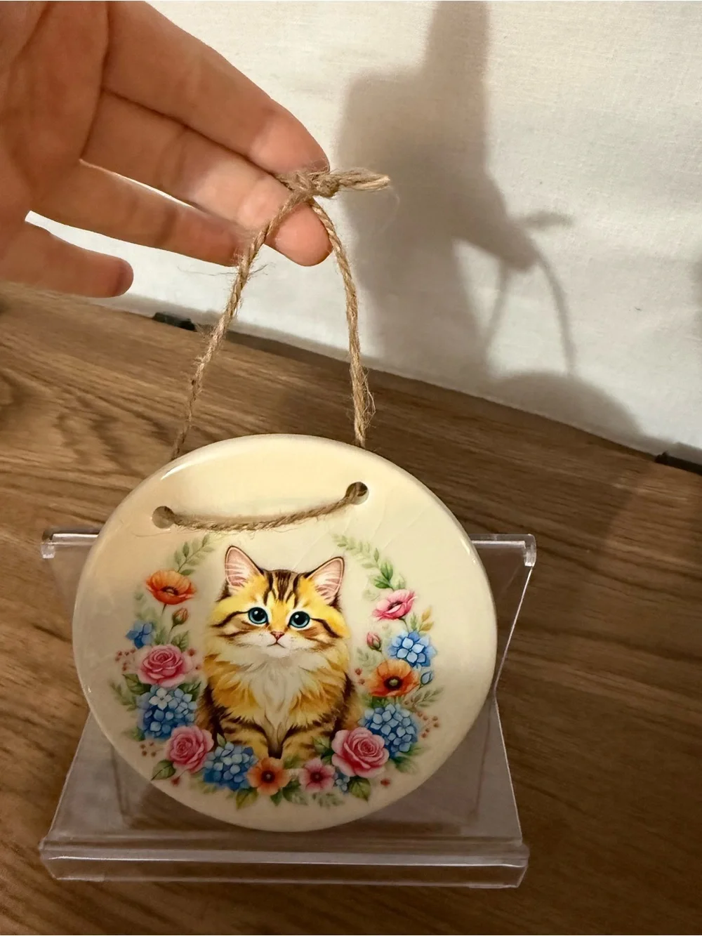 Cream Cat Wall Plaque with Floral Design - Pets Cat Decor